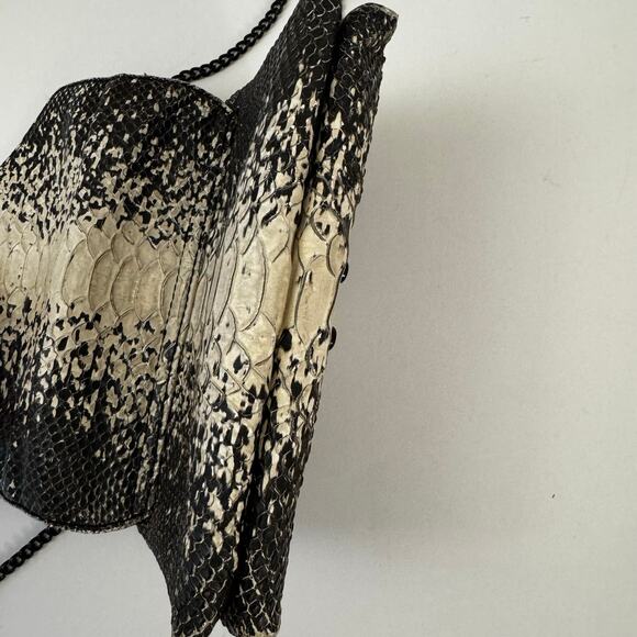 Loeffler Randall Snake Python Embossed Crossbody Chain Bag Black Cream w Mirror - Picture 10 of 11